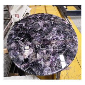 Dessus de fleur d'améthyste rétro-éclairé en pierre naturelle, <span class=keywords><strong>Table</strong></span> ronde d'agate, <span class=keywords><strong>table</strong></span> <span class=keywords><strong>basse</strong></span>, grande pierre d'agate, 1 pièce - Product Image 1