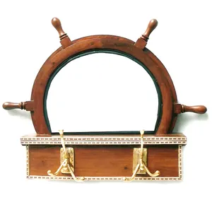 Wall Mounting Ship Starring Wheel With Brass Table Stand For House School Decoration Product Manufacturing and Supply