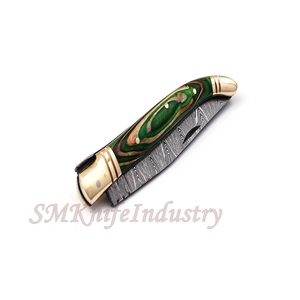 Custom Hand Forged Pocket Knife Hand Made Damascus Folding Knife with Leather Sheath Cover (smk1696) - Product Image 5
