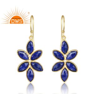 Pendiente de lapislázuli azul Natural, pendientes de gota chapados en oro de Plata de Ley 925, joyería hecha a mano - Product Image 3