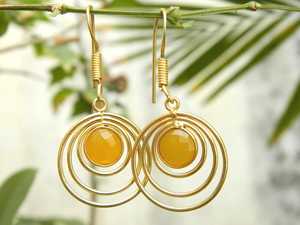 Boucles d'oreilles pendantes faites à la main en argent sterling 92.5 plaqué or avec perles de pierres précieuses à facettes en calcédoine naturelle pour les cadeaux de mariage - Product Image 5