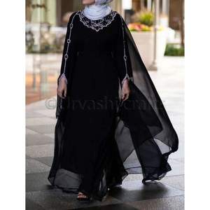 Elegante negro Kaftan Abaya cristal trabaja largo Floral de adultos para las mujeres negro vestido - Product Image 1