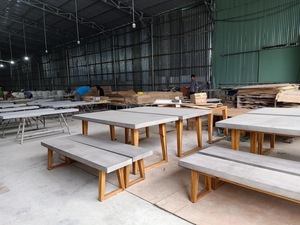 Ensemble de meubles d'hôtel personnalisés de luxe GRC moderne léger en béton loisirs table basse Table de salle à manger chaises en bois - Product Image 3