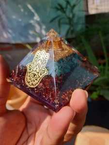 Handmade Hamsa Hand <b>Orgone</b> <b>Pyramid</b> 7 Chakra 65-75mm Healing Spiritual Gemstone Craft Semi-Precious Stone Product - Product Image 5