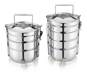 DHEER Stainless Steel Bahubali Large Food Carrier Lunch Box ><b>3</b> Layers Steamable Eco-Friendly Stackable <b>3</b>-6L Premium Quality - Product Image 1