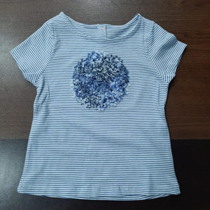 Lote de Ropa de Bangladesh, Excedente de Marca, Camiseta para Niña a Rayas Azules y Blancas, Cuello Redondo, Manga Corta, Algodón - Product Image 1
