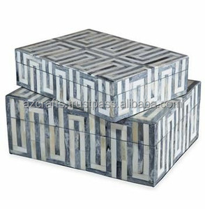 Handmade Indian Bone and Resin Inlay Jewelry <b>Box</b> AZC-00118 with Elegant Bone and Resin Inlay Design - Product Image 1