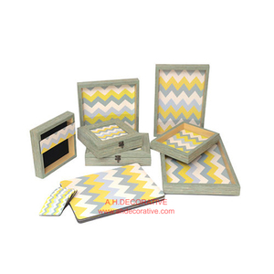 Handmade Antique Marble Printed Design MDF Wooden Decorative Serving <b>Tray</b> with Handles for Serving Juice - Product Image 4