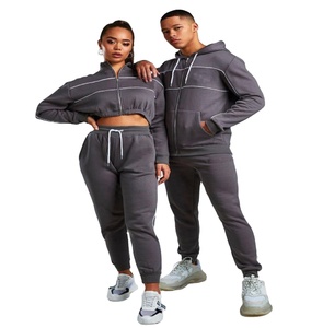 Custom logo women's <b>long</b> sleeve elastic hem <b>matching</b> stripped two piece pant set - Product Image 1