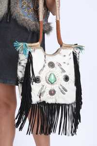 Bolso de compras Vintage de moda para mujer hecho a mano tradicional indio piel de vaca cuero genuino cremallera algodón bordado a mano - Product Image 2