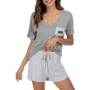 Ensemble deux pièces pour femmes en gros, été, 100% coton, t-shirt à manches courtes et short, tenue de détente - Product Image 2