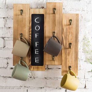 Wood Wall-Mounted Coffee Mug <b>Rack</b> with Chalkboard Feature Rustic <b>Kitchen</b> Storage Holder for Tableware - Product Image 1