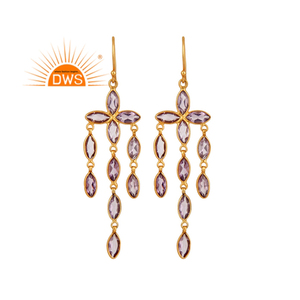 Vente en gros de boucles d'oreilles en argent sterling plaqué or fournisseur de pierres précieuses améthyste Collection délicate - Product Image 2