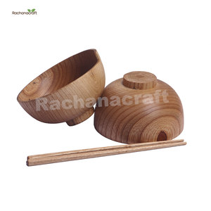 Cuenco redondo de madera gruesa Natural, cuenco de madera para arroz, sopa, masa, comida, fruta, ensalada, cuencos para servir - Product Image 1