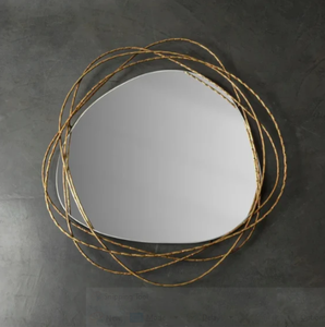 Medieval Edge Modern <b>Irregular</b> Shaped Decorative Wall <b>Mirror</b> Sleek Metal Tube Frame for Contemporary Living Room Bedroom - Product Image 4