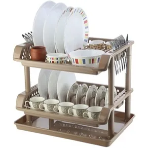 Plastic Dish Rack 2 Tier Organizer Creative Simple Assembly Rack Modern Free Installation Multi-Layer Storage plastic