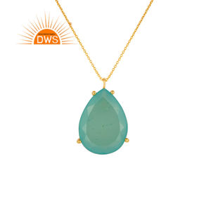 Chunky Aqua Chalcedony Pendant Designer <b>Silver</b> 925 14k Yellow Gold Plated <b>Long</b> <b>Chain</b> <b>Necklace</b> Supplier Jewelry - Product Image 1