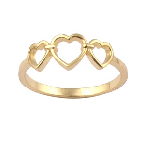 Fashion Wholesale Yellow Gold Plated Heart Shape Woman Jewelry Minimalist Silver Ring 24k Gold Plating Ring