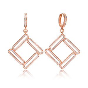 Stylish Geometric Design Zirconia Stone Silver Dangle Earrings Wholesale Turkish Sterling Silver Jewelry - Product Image 4