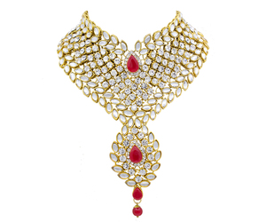 Mariage traditionnel indien et vêtements de fête plaqué or Kundan CZ collier rouge boucles d'oreilles Maang Tikka ensemble de bijoux pour femmes pour cadeau - Product Image 2