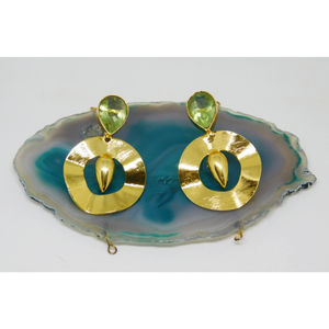 Boucles d'oreilles en laiton pour filles et femmes, créoles en pierre légères faites à la main - Product Image 1