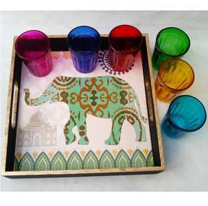 ร้อนขายที่สวยงามตกแต่งสติกเกอร์ที่มีสีสันเคลือบไม้ให้บริการถาดที่มีวาด - Product Image 4