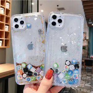 Sıvı Glitter renkli Bling Quicksand için IOS APP Apple iPhone 11 lüks iPhone için kılıf 12 PRO MAX 13 14 artı