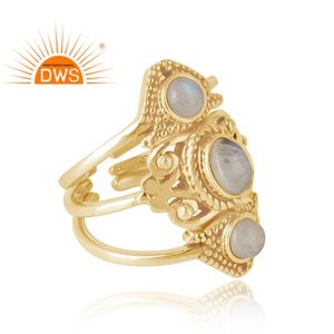 Bague pierre de lune arc-en-ciel Boho Designer en argent sterling plaqué or 18 carats bague réglable fournisseur de bijoux Collection classique - Product Image 2