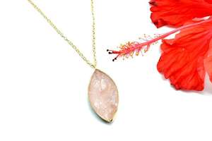 92.5 Sterling Silver 18\" <b>Long</b> Handmade Beautiful Raw Rose Quartz Marquise Shape <b>Gold</b> Polish for Wedding Religious Perfect Gift - Product Image 2