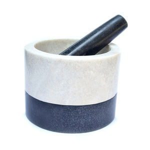 Juego de mazo de mortero para moler hierbas, especias, ajo, fruta seca, granito blanco, gris, negro, Natural - Product Image 1