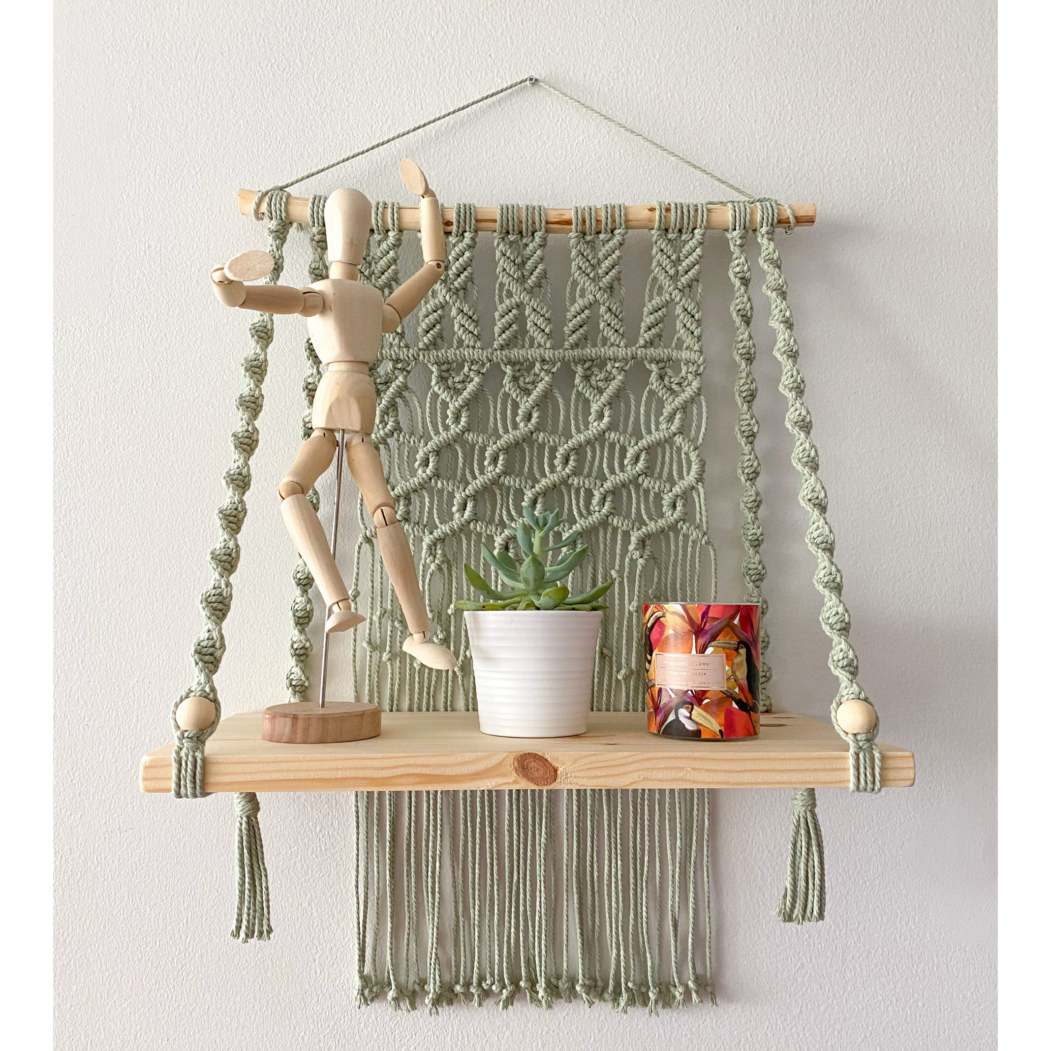 Mensola Boho Macrame, Mensola da parete Boho galleggiante, Mensola da bagno, Mensola per piante in macrame, Decorazione per il bagno, Mensola