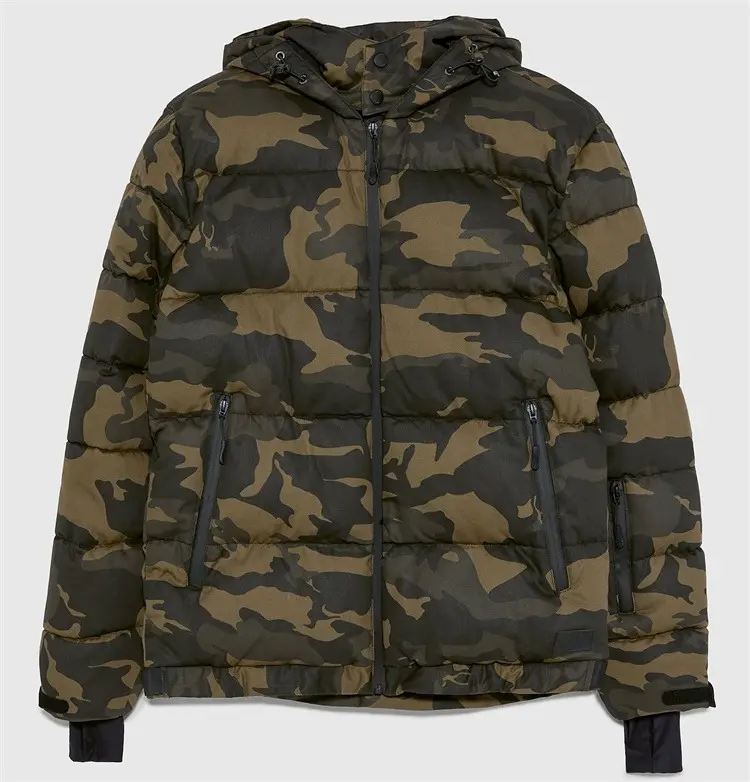 Mens Wind Breaker Puffer Jacket Custom Camouflage Pattern Hunting Coat for Winter Quilted Jacket Camo 100% Nylon Shell Dyed Men