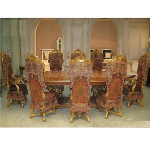 Mesa de comedor de madera de teca de estilo europeo, juego de mesa de comedor de 8 plazas con aspecto elegante, color dorado real - Product Image 1