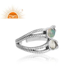 Bague en argent Sterling 925 pour fabrication de bijoux, anneau unique, améthyste verte et opale éthiopienne, pierre précieuse - Product Image 3