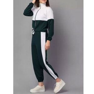 Traje de camiseta de sudor de Terry francés para mujer, pantalones cortos a juego de 2 piezas, chándal reflectante a rayas con cremallera, chándal para trotar - Product Image 4