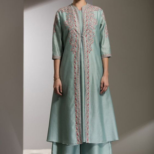 À LA MODE ÉLÉGANT & -UNIQUE-LONGUE-KURTA AVEC PLAAZO POUR LA Fête-usure-robe avec applications pour la Fête/Mariage = 2021. - Product Image 1