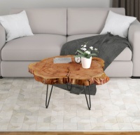 Table basse en bois d'acacia massif, table à thé, table centrale, table d'appoint de forme naturelle