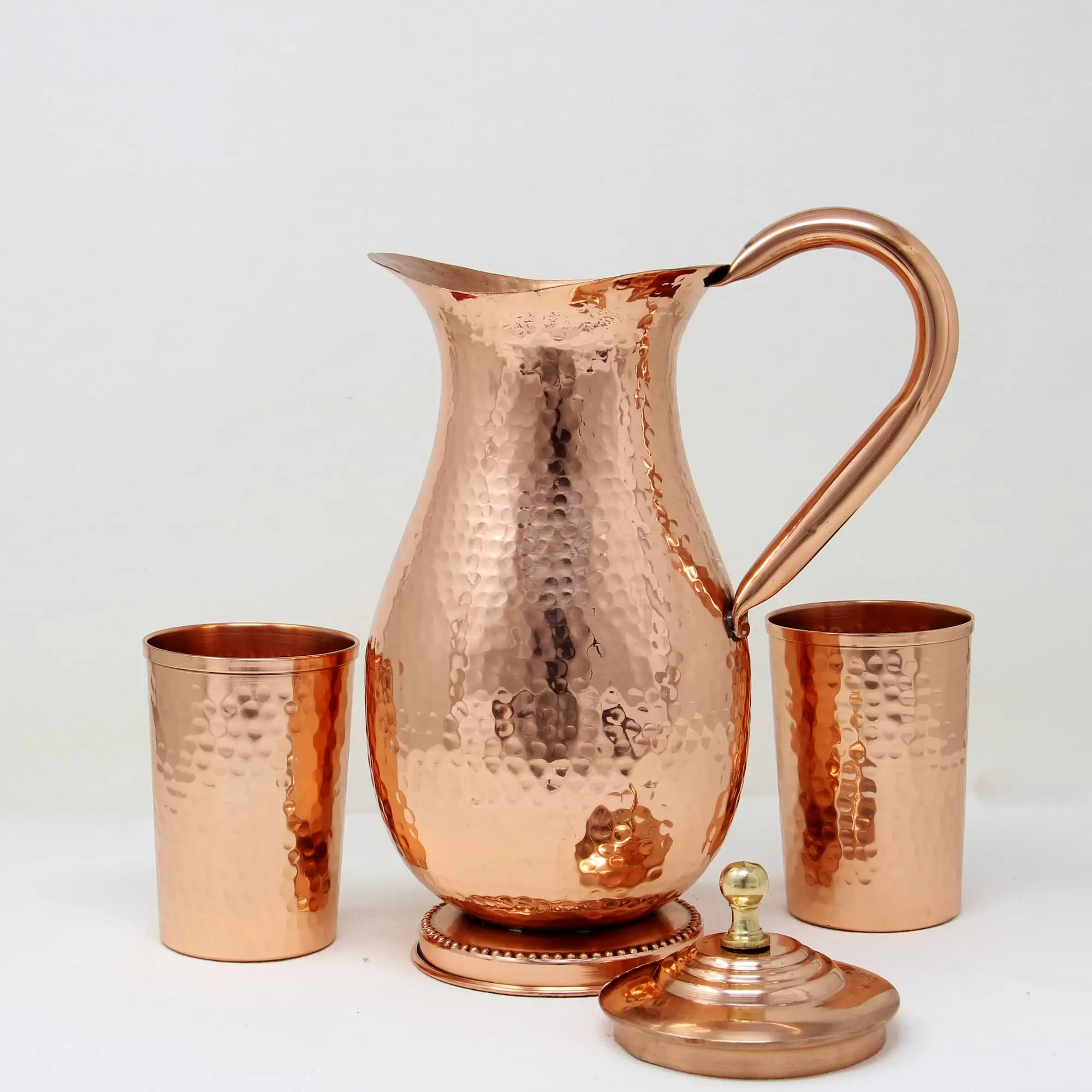 Indian Manufacturer Copper jug with Drink ware Copper Water Jug and 2 glass piece jug and natural copper color