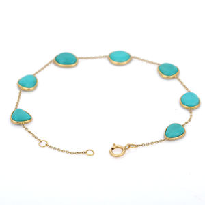 Élégant 100% Turquoise Naturelle Fait à la Main 18K Or Jaune Massif Classique Fine Jewelry-18K Or Jaune Massif Chaîne Lien Mariages - Product Image 2