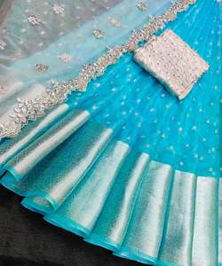 Banarasi Soie Jacquard Saree avec Chemisier Femmes Porter Dames Fête Festival Usage Quotidien Doux Coton Soie Sari En Gros Bas Prix Vêtements - Product Image 4