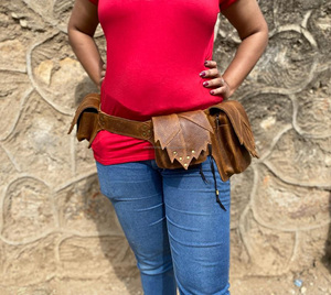Real Handmade Genuine Leather Utility <b>Belt</b> Hip <b>Pocket</b> <b>Belt</b> Hot Selling High Quality Festival <b>Belt</b> Multi <b>Pocket</b> Hip Bag for Women - Product Image 2