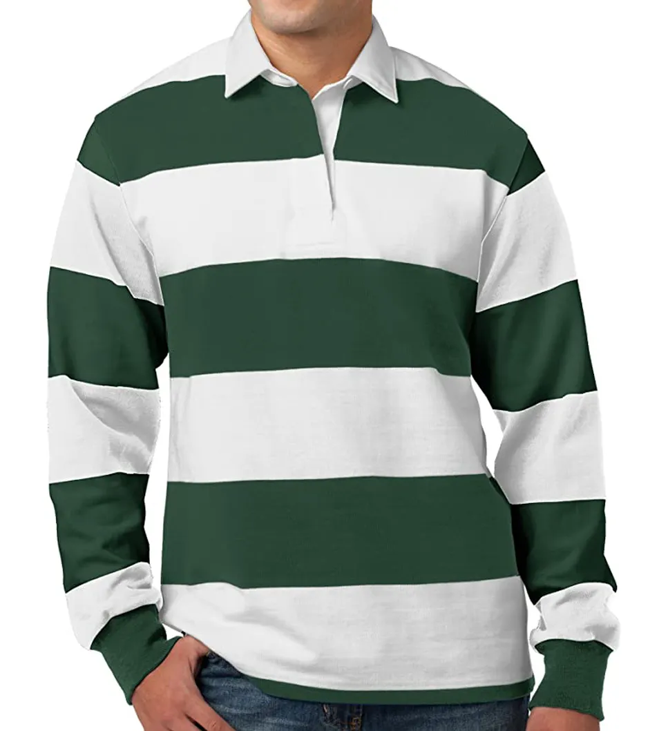 Long Sleeve Rugby Jersey Men's Black and White Stripe Rugby Shirt School College Plain Solid Striped Rugby Shirt Two Tone Shirt