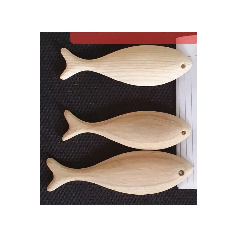 Fish Wood Assorted Wooden Fish Set White Hand Carved Wood Fish