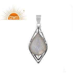 Rainbow Moonstone Gemstone Pendant Antique <b>Oxidized</b> 925 Silver Girls Designer Chunky Pendant Jewelry Supplier - Product Image 1