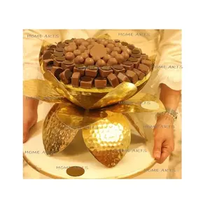 Hammered Gold Polished Metal Chocolate Bowl Metal And Glass Chocolate Serving Bowl For Hotel And Restaurant