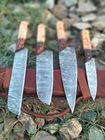Lot de 4 couteaux de cuisine Damas, ensemble de couteaux de cuisine professionnels avec manche en bois, impression personnalisée OEM, ensemble forgé