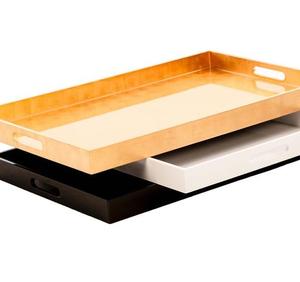 <b>Large</b> Black/Gold/White Gloss/Silver Lacquered Rectangular Ottoman <b>Tray</b> - Product Image 1