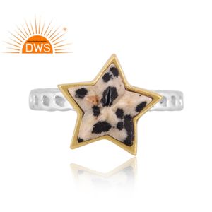 Meilleur Vente 2022 Sterling Argent Naturel Dalmatien Jasper Pierres Précieuses Étoiles Conception Empilable Anneau Pour Unisexe Bijoux Fabricant - Product Image 2