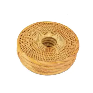 Wholesales folding flower coaster woven rattan drink coaster with lid