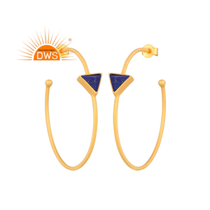 Boucles d'oreilles en argent sterling 925 plaqué or 18 carats en lapis-lazuli naturel fabricant de bijoux - Product Image 1